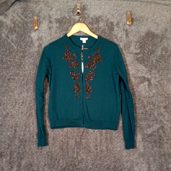 Sundance Catalog Teal Beaded Ember Bloom Cardigan Holiday Office Size Small - Picture 1 of 11